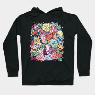 Funny doodle creatures in colour Hoodie